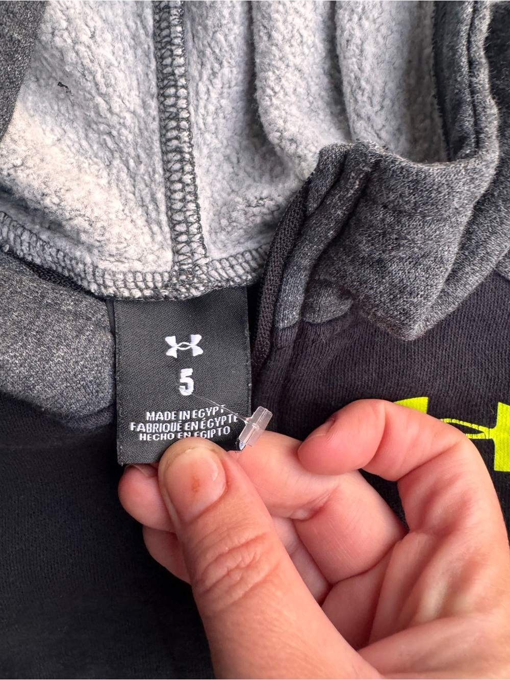 Under Armour Boys' Gray & Black Hoodie with Neon Yellow Logo - Picture 2 of 2